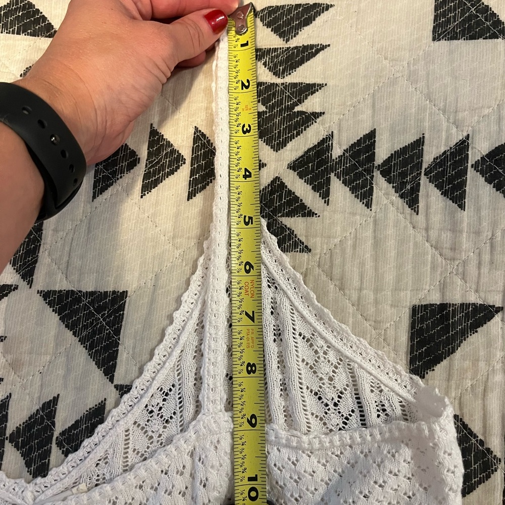 Doen Addie 100% Organic Cotton Lace Picot Trim V Neck Tank Top White Size M - Picture 10 of 13